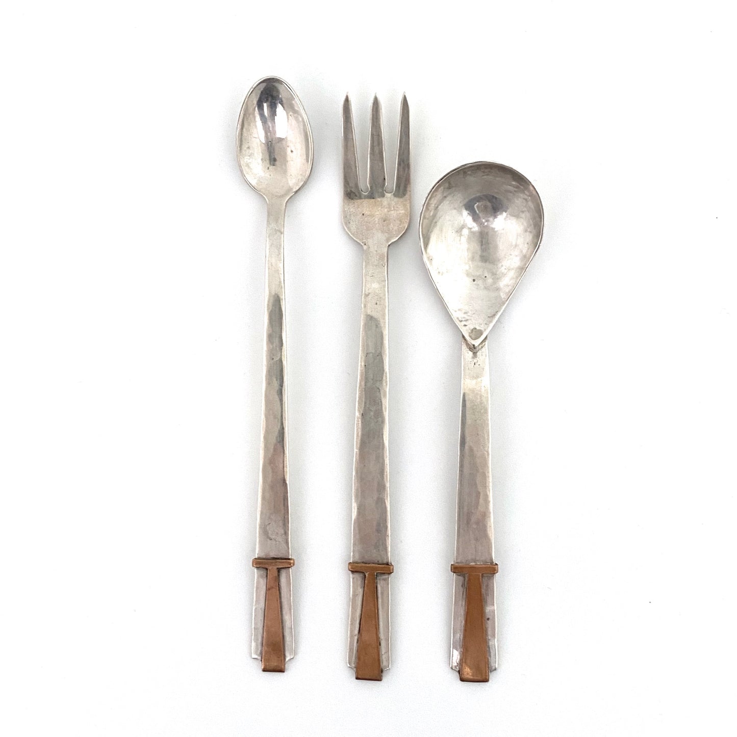 George Dancy Canada Arts & Crafts silver & copper hand wrought condiment set ~ 1951