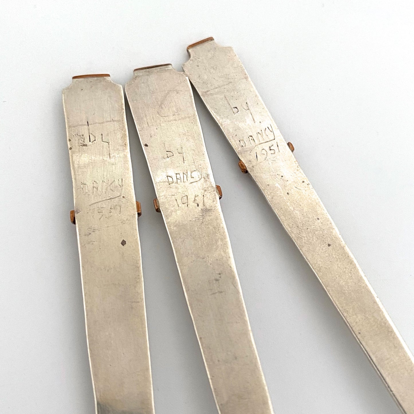 George Dancy Canada Arts & Crafts silver & copper hand wrought condiment set ~ 1951