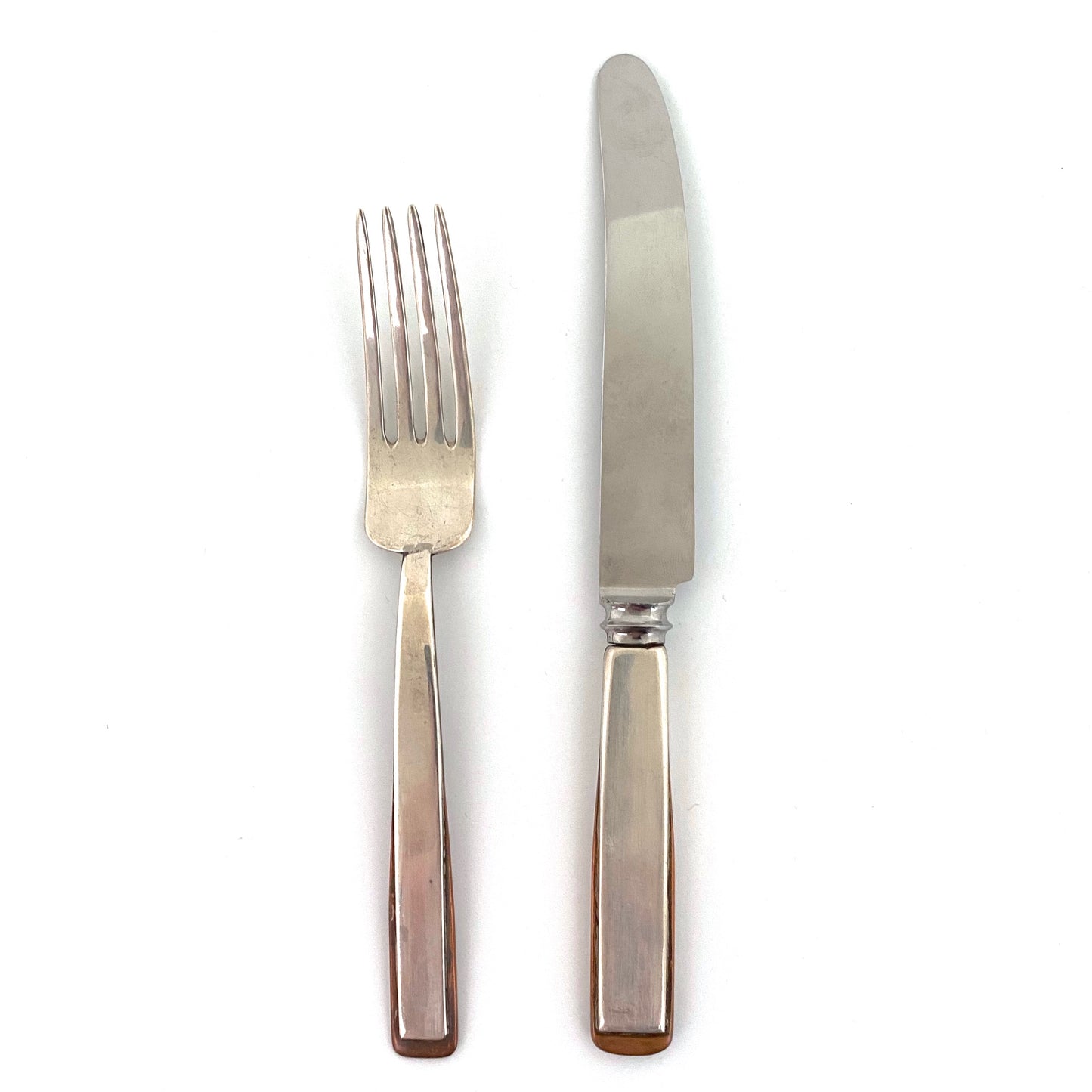 George Dancy Canada vintage silver & copper hand wrought knife & fork ~ 1952