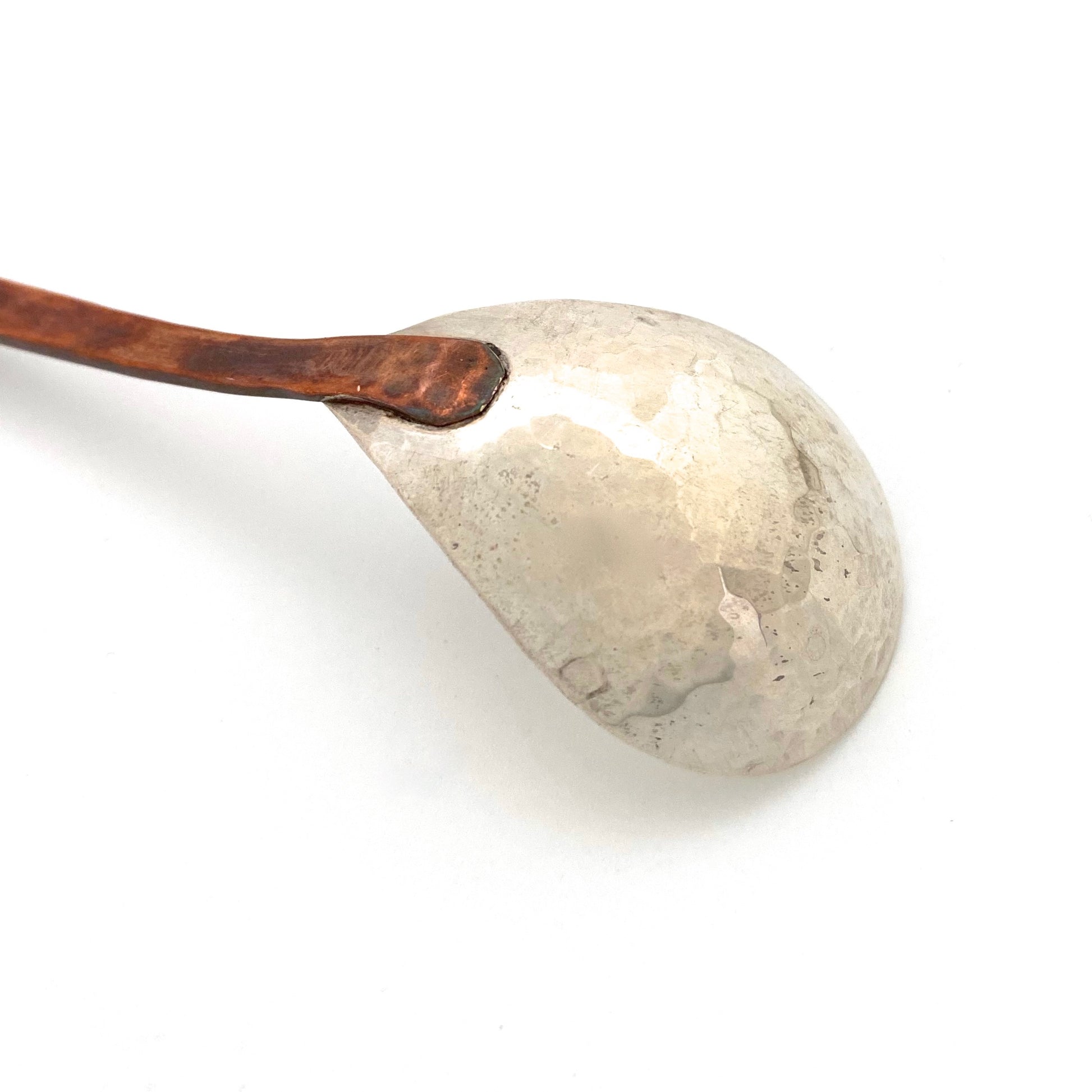 detail George Dancy Canada vintage hammered silver copper hand wrought serving condiment spoon 1951 Canadian midcentury design