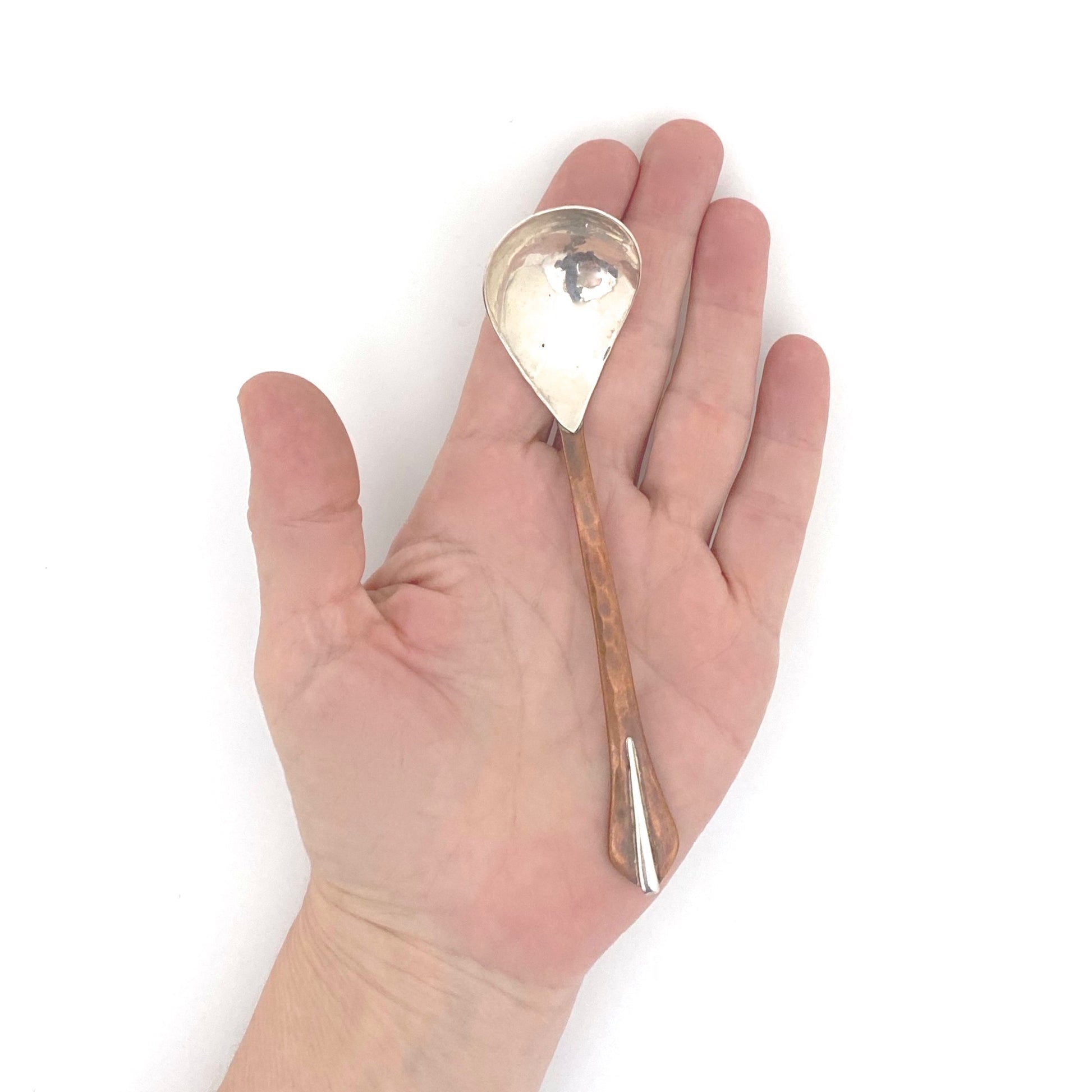 scale George Dancy Canada vintage hammered silver copper hand wrought serving condiment spoon 1951 Canadian midcentury design