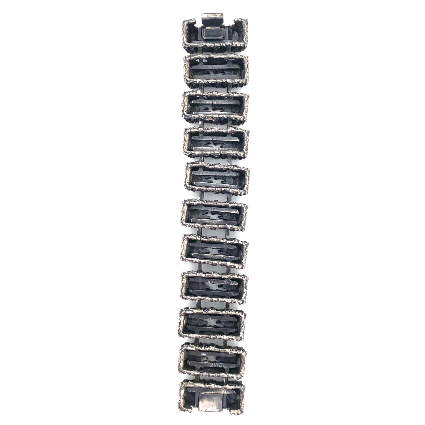 Guy Vidal extra large brutalist pewter sculptural link bracelet ~ rare