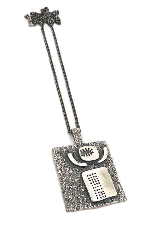 Guy Vidal Canada vintage brutalist pewter open heart open mind pendant necklace Canadian Modernist jewelry design
