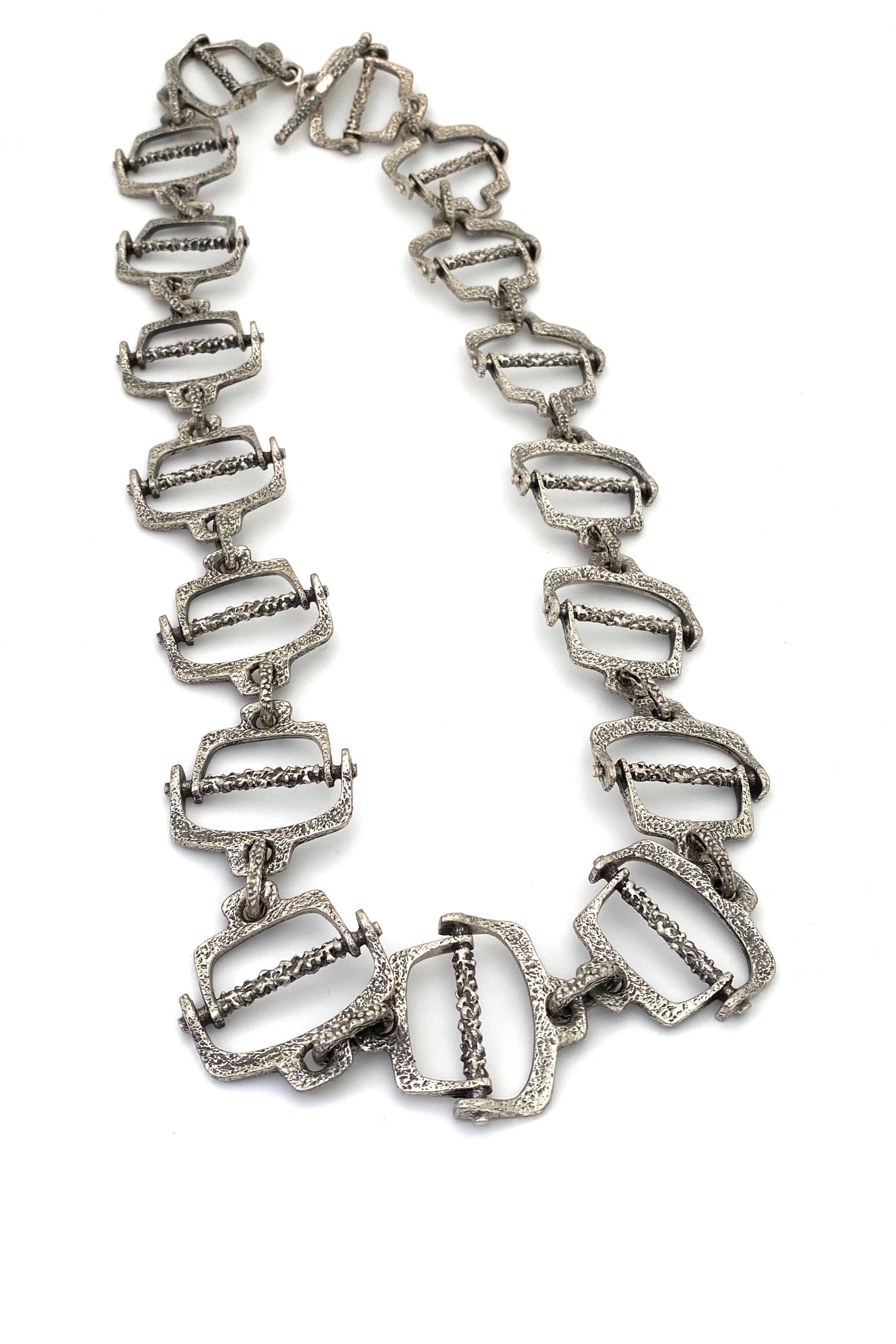 Guy Vidal Canada vintage brutalist pewter openwork necklace bely Canadian Modernist jewelry design