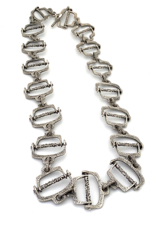 Guy Vidal Canada vintage brutalist pewter openwork necklace bely Canadian Modernist jewelry design