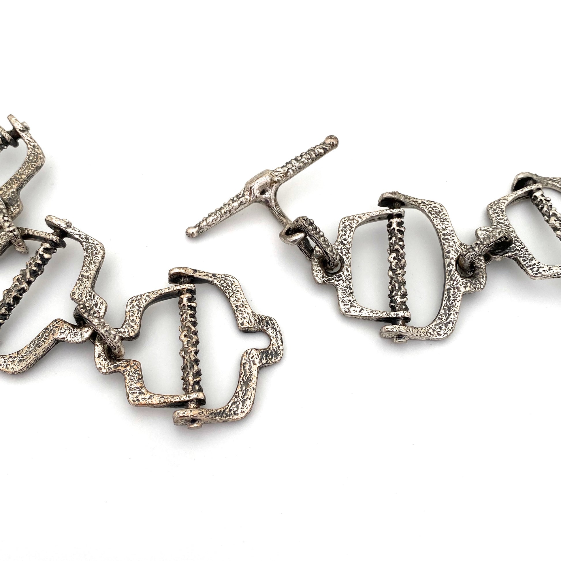 clasp Guy Vidal Canada vintage brutalist pewter openwork necklace bely Canadian Modernist jewelry design