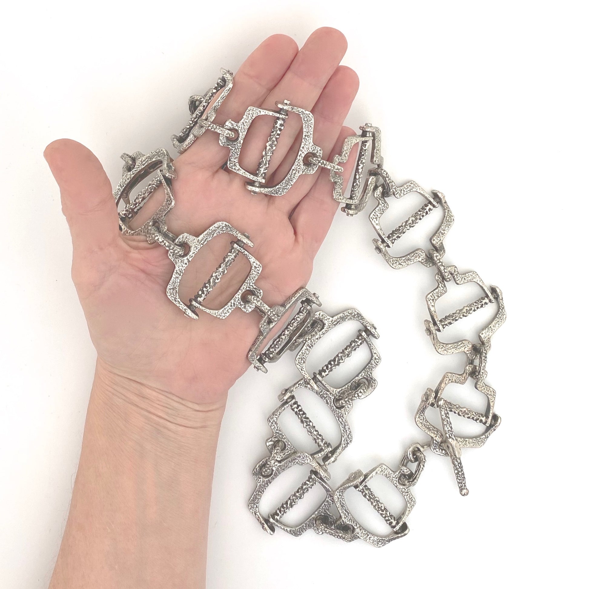 scale Guy Vidal Canada vintage brutalist pewter openwork necklace bely Canadian Modernist jewelry design