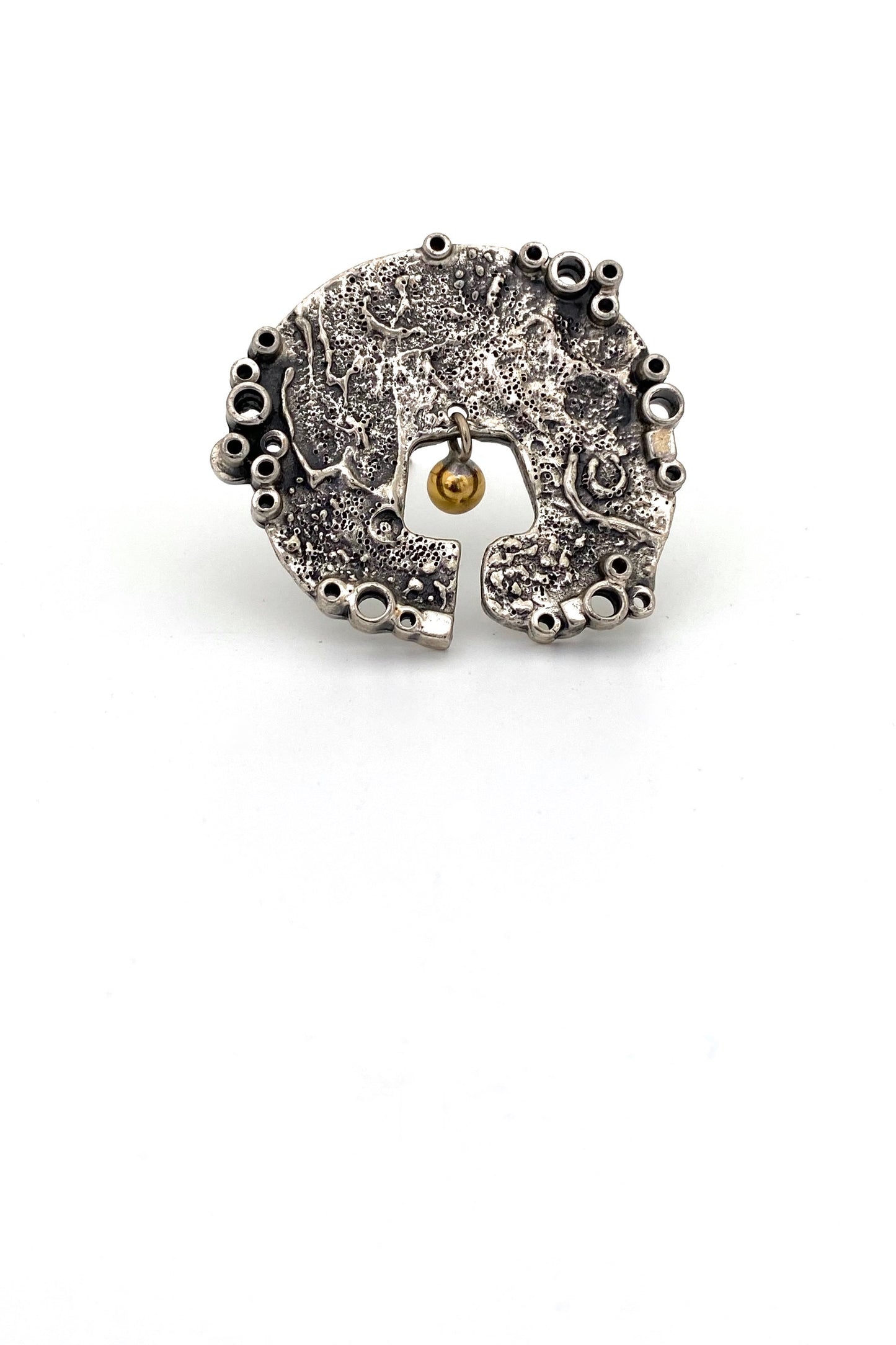 Guy Vidal Canada vintage brutalist pewter brass kinetic brooch Canadian Modernist jewelry design