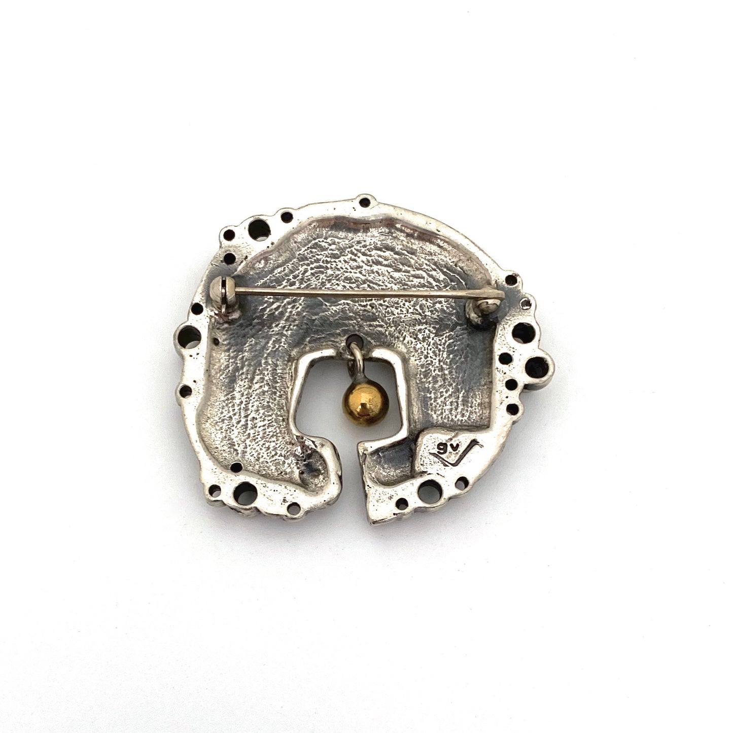 Guy Vidal brutalist pewter & brass kinetic brooch ~ fairly scarce