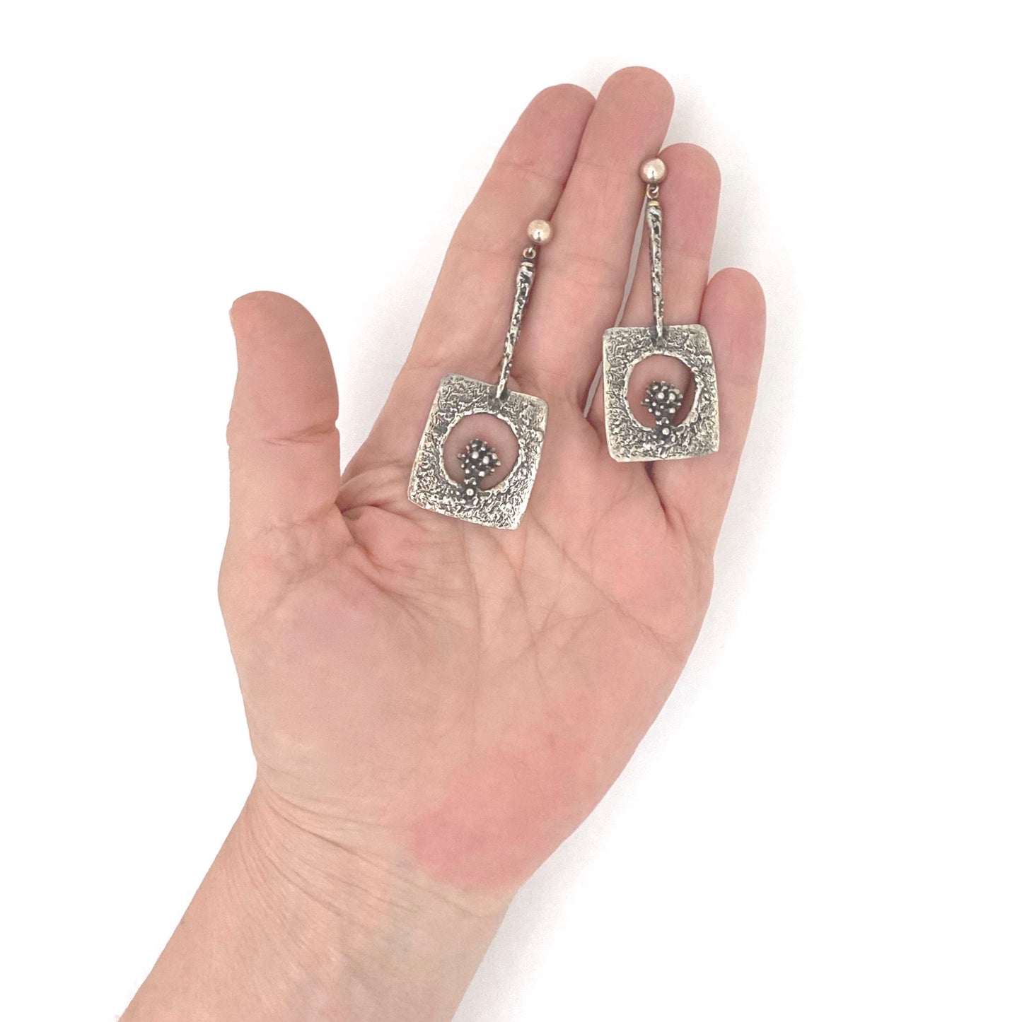 scale Guy Vidal Canada vintage brutalist pewter drop earrings Canadian Modernist jewelry design