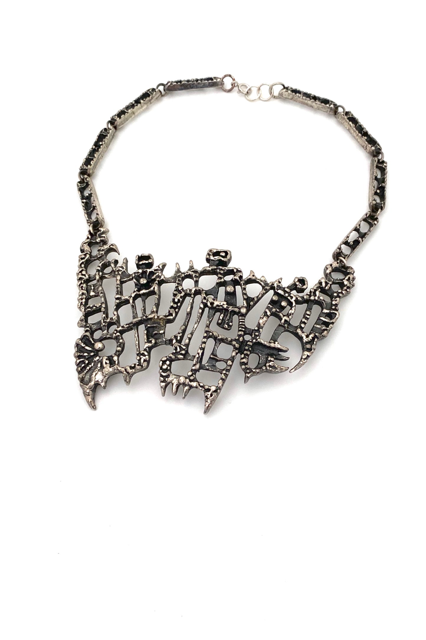 Guy Vidal Canada vintage brutalist pewter large bib necklace Canadian Modernist jewelry design