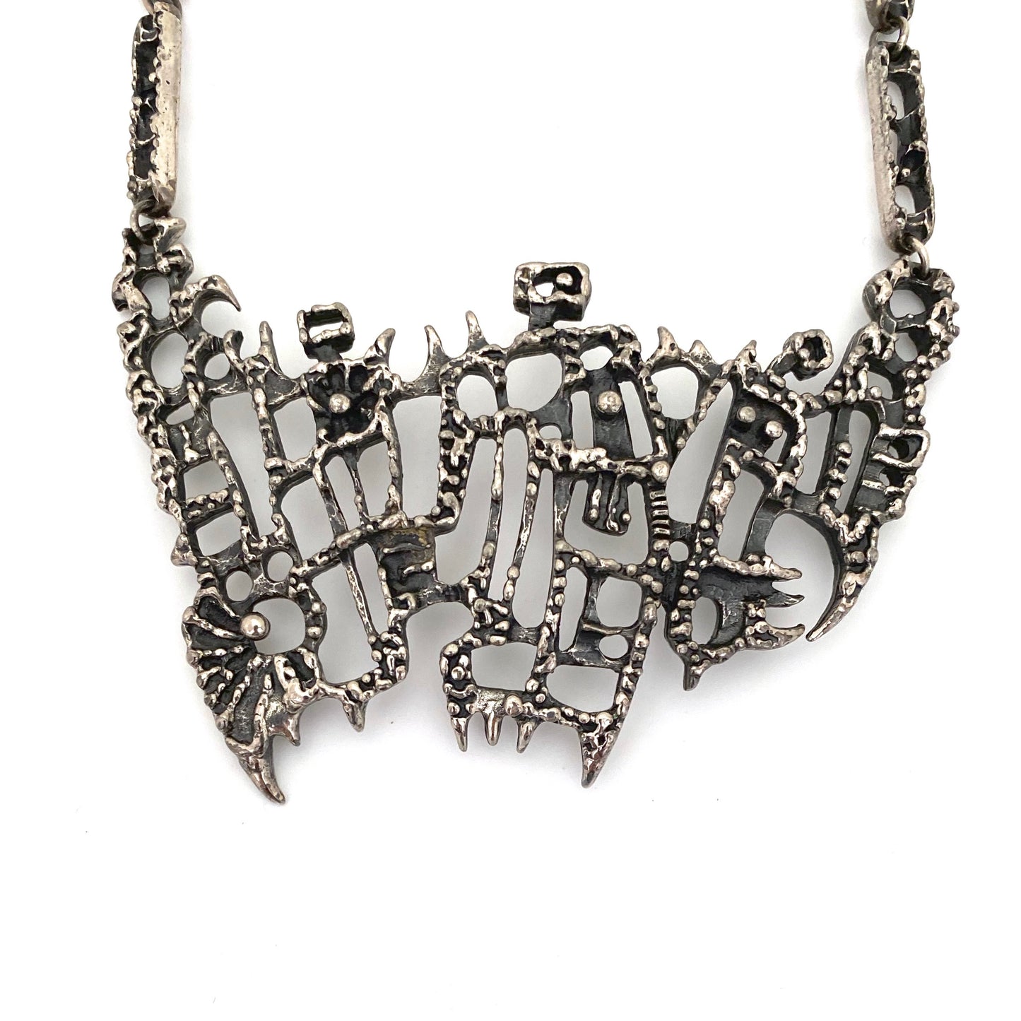 Guy Vidal large brutalist pewter bib necklace