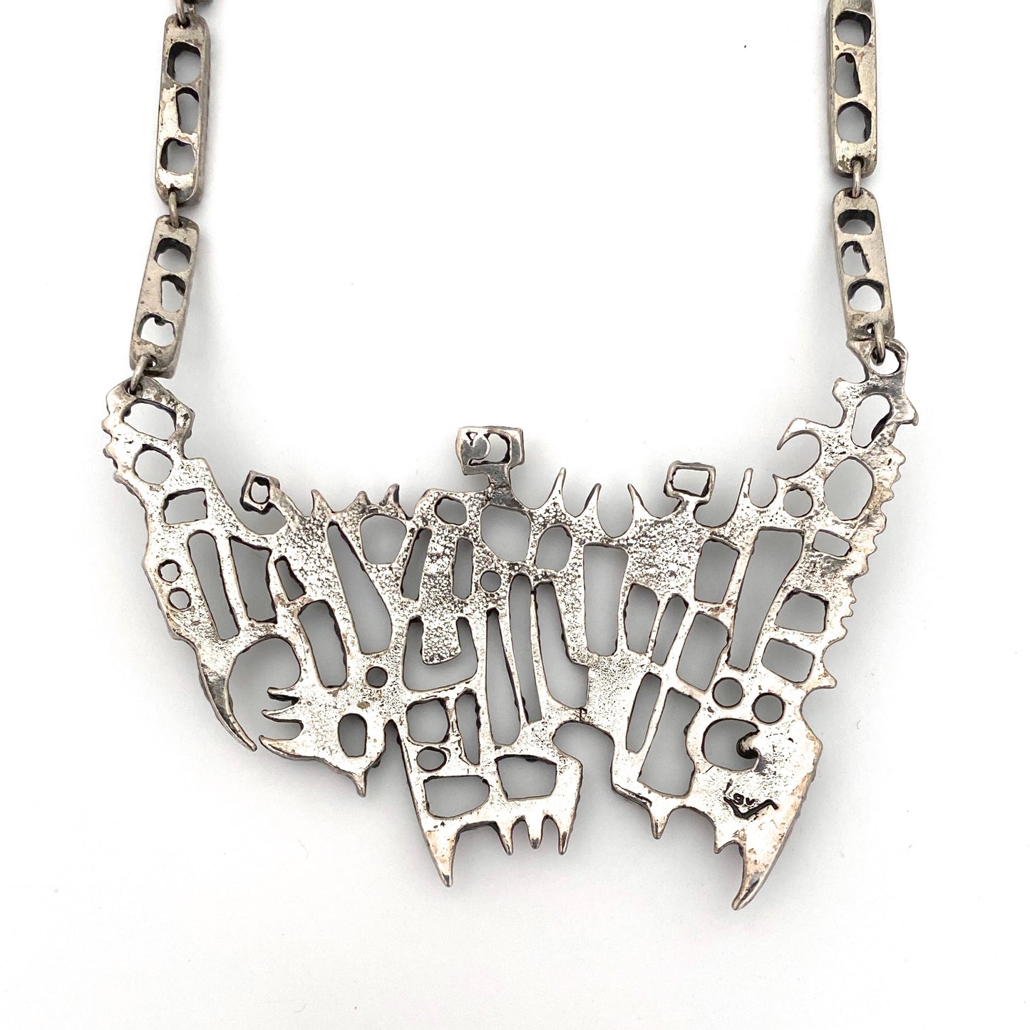 Guy Vidal large brutalist pewter bib necklace