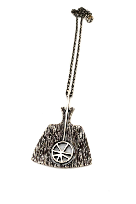 Guy Vidal Canada vintage brutalist pewter large pendant necklace Canadian jewelry design