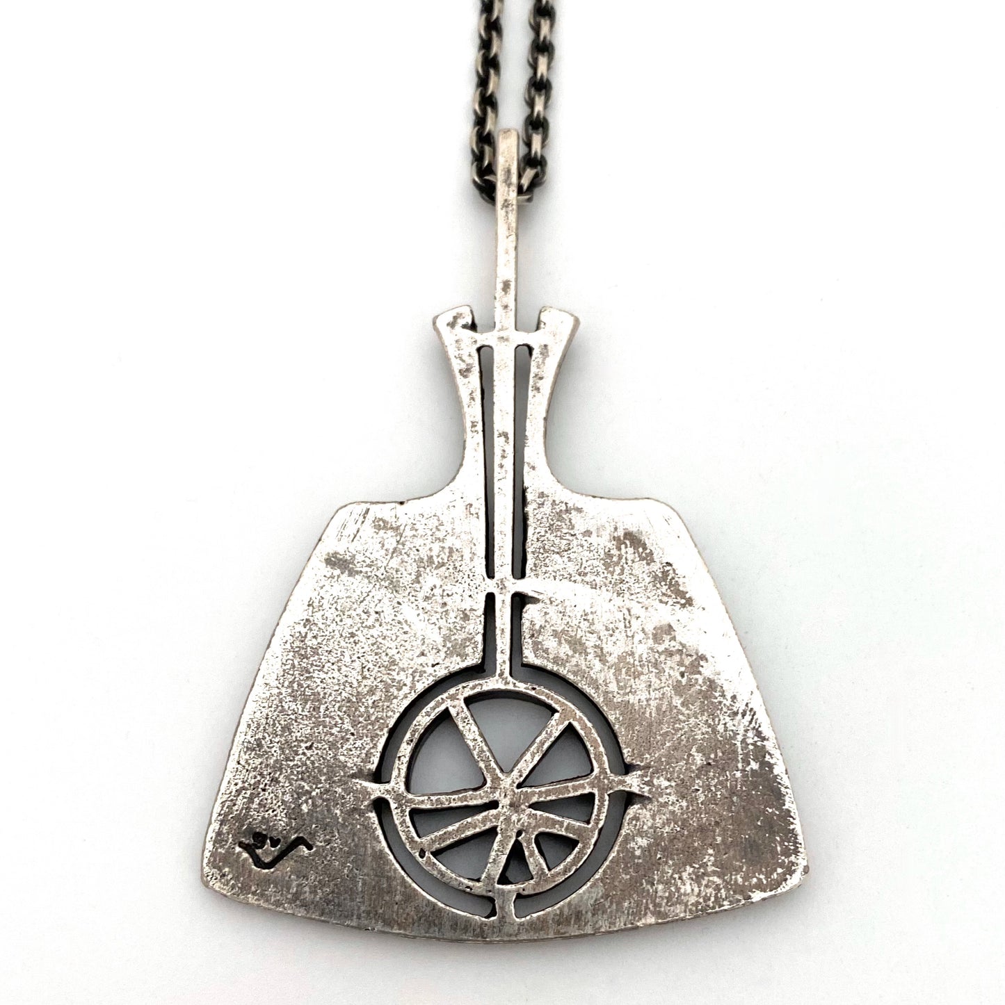 Guy Vidal large brutalist pewter pendant necklace