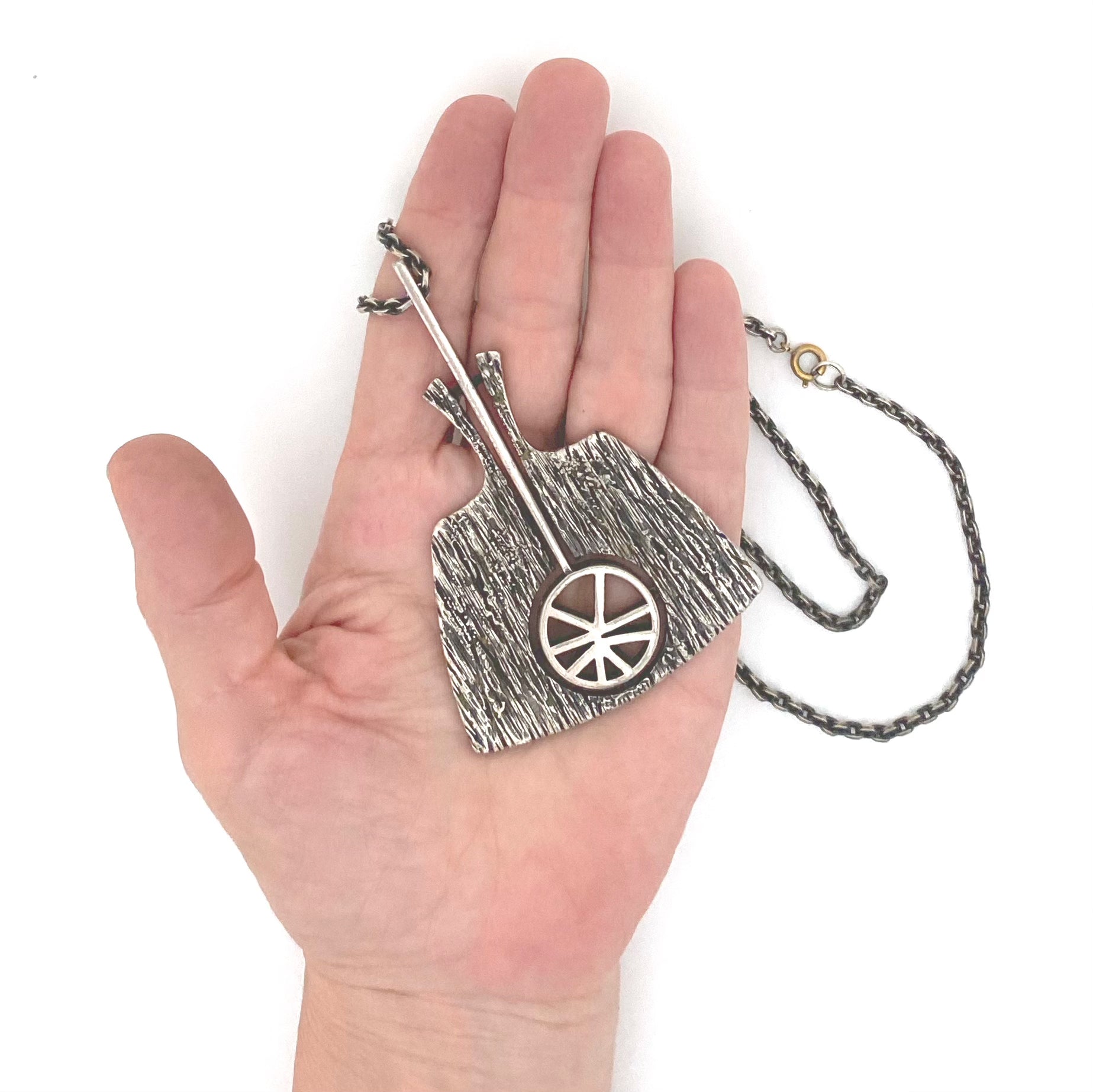 scale Guy Vidal Canada vintage brutalist pewter large pendant necklace Canadian jewelry design