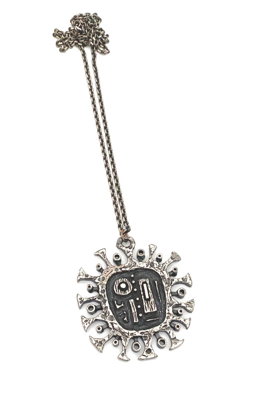 Guy Vidal Canada vintage brutalist pewter large pendant necklace Canadian jewelry design