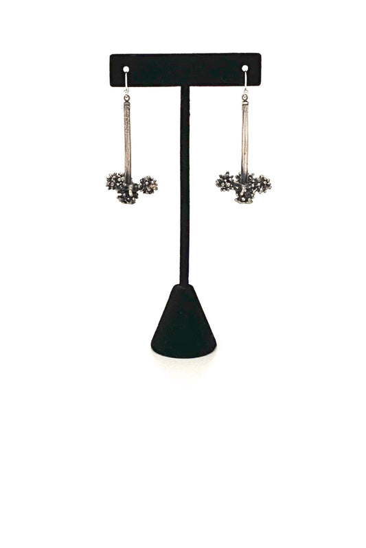 Guy Vidal Canada vintage brutalist pewter long drop earrings Modernist jewelry design