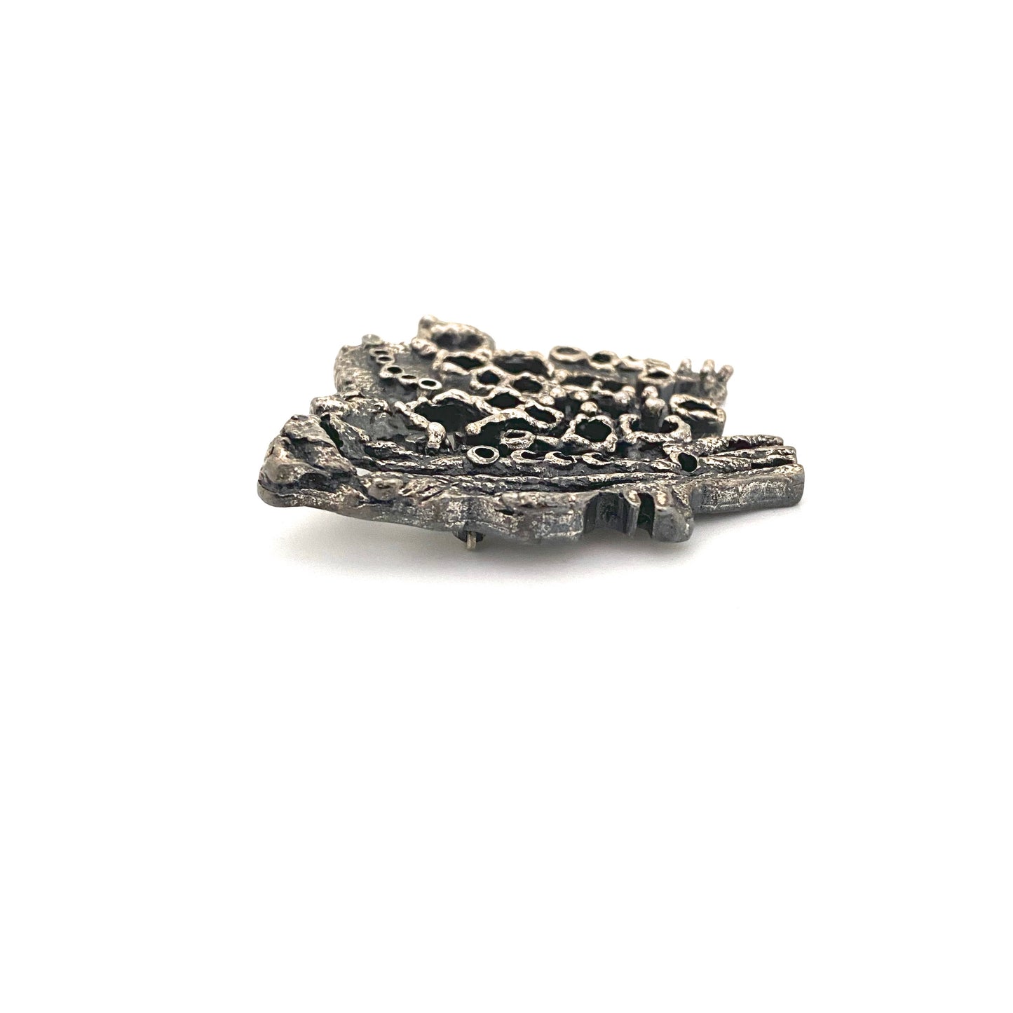 profile Guy Vidal Canada vintage brutalist pewter openwork brooch Canadian Modernist jewelry design