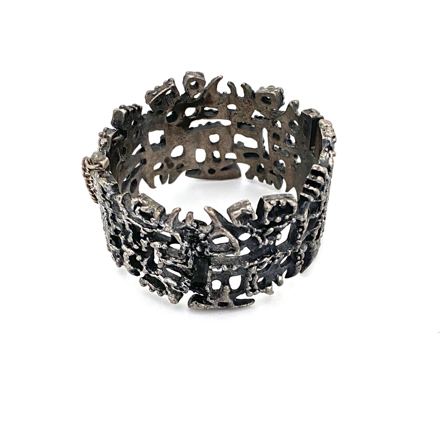 Guy Vidal brutalist pewter openwork hinged bracelet #2