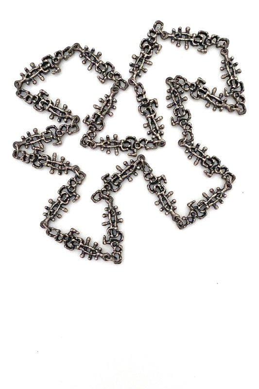 Guy Vidal Canada vintage brutalist pewter openwork long link chain necklace Canadian jewelry design