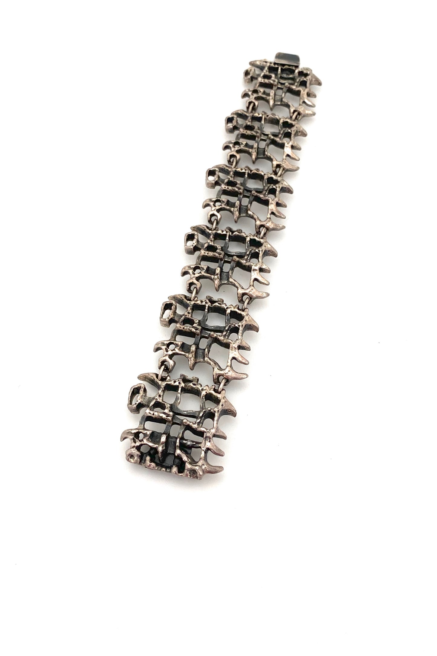Guy Vidal Canada vintage brutalist pewter openwork panel link bracelet Canadian Modernist jewelry design