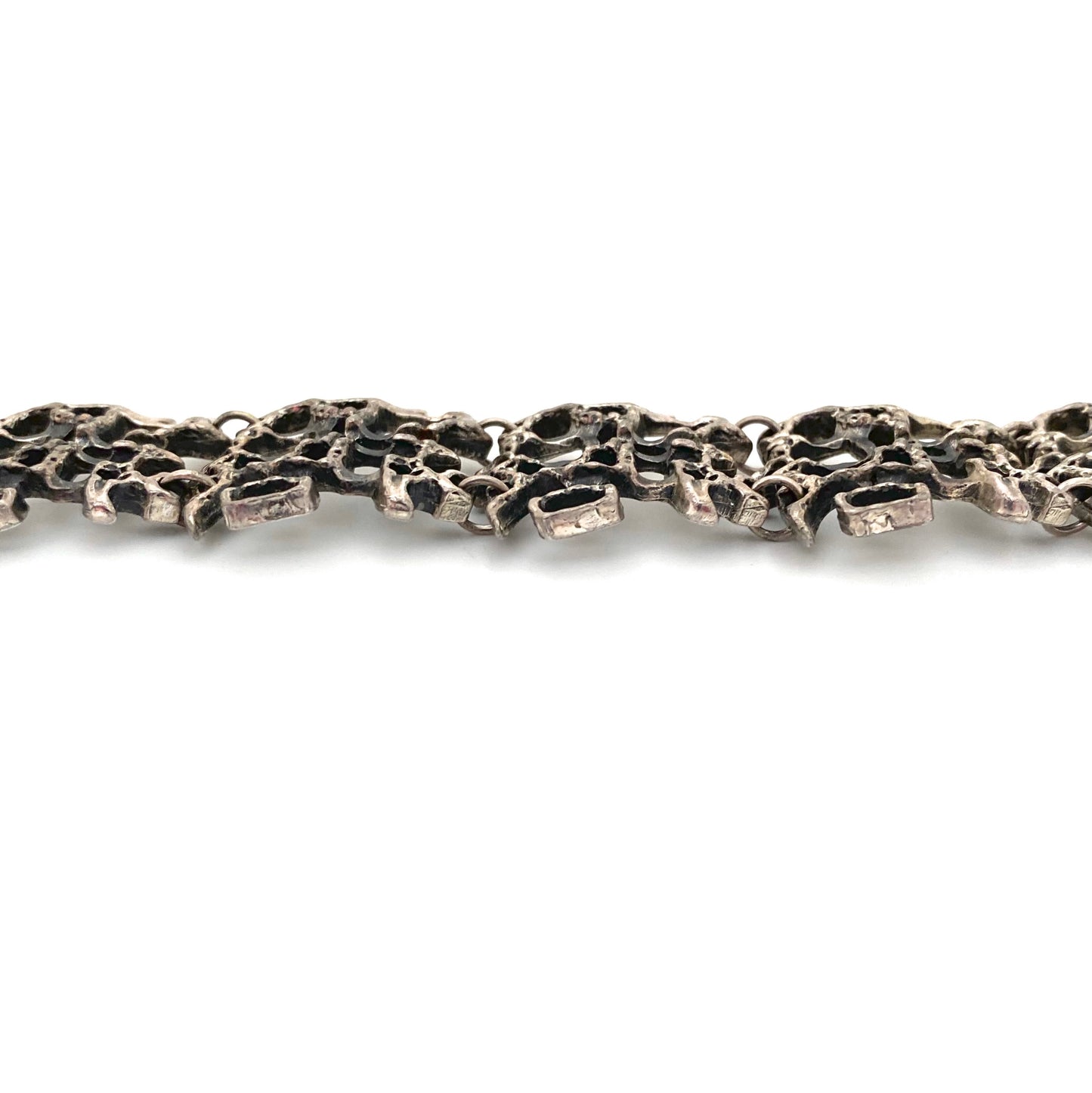 Guy Vidal brutalist pewter openwork panel link bracelet