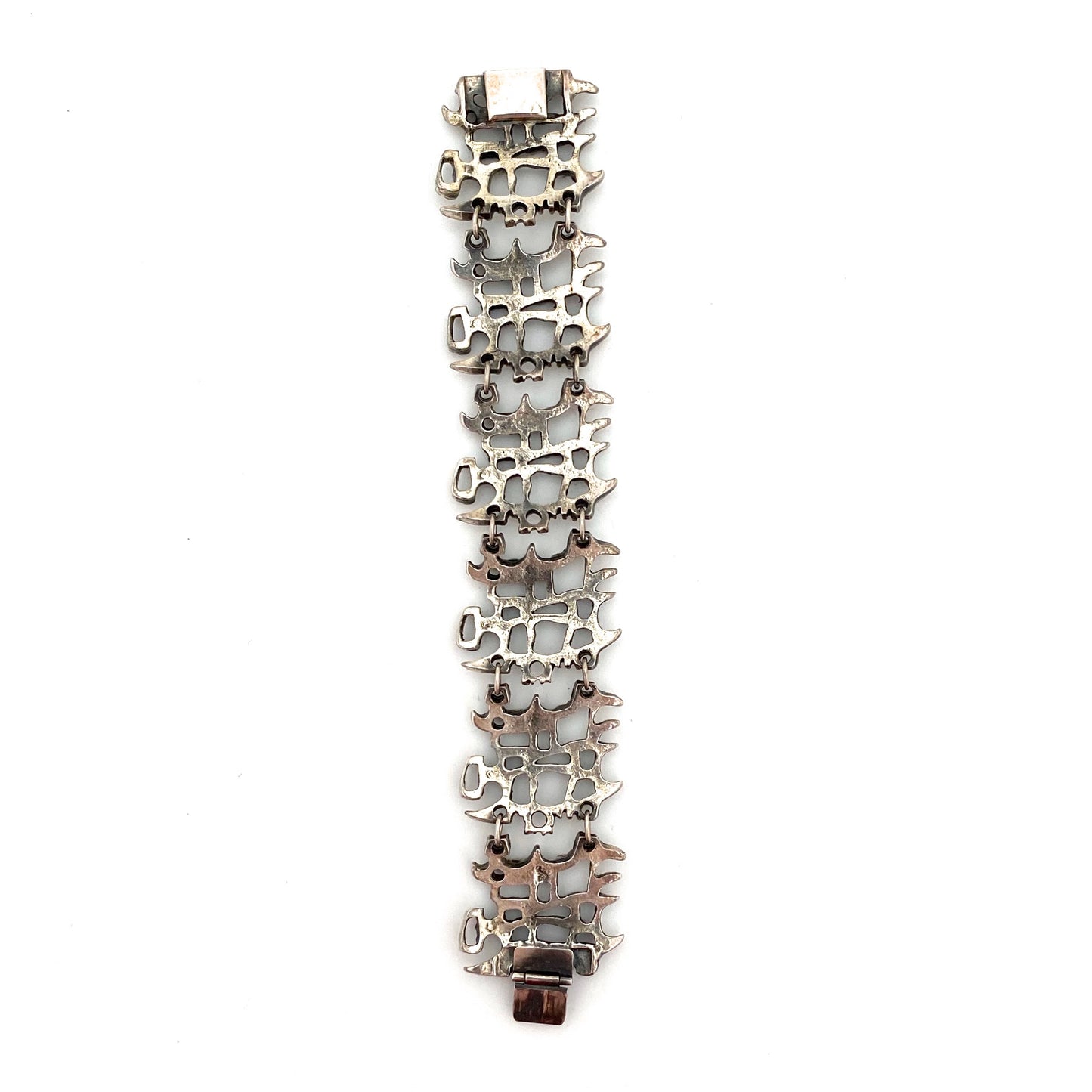 Guy Vidal brutalist pewter openwork panel link bracelet