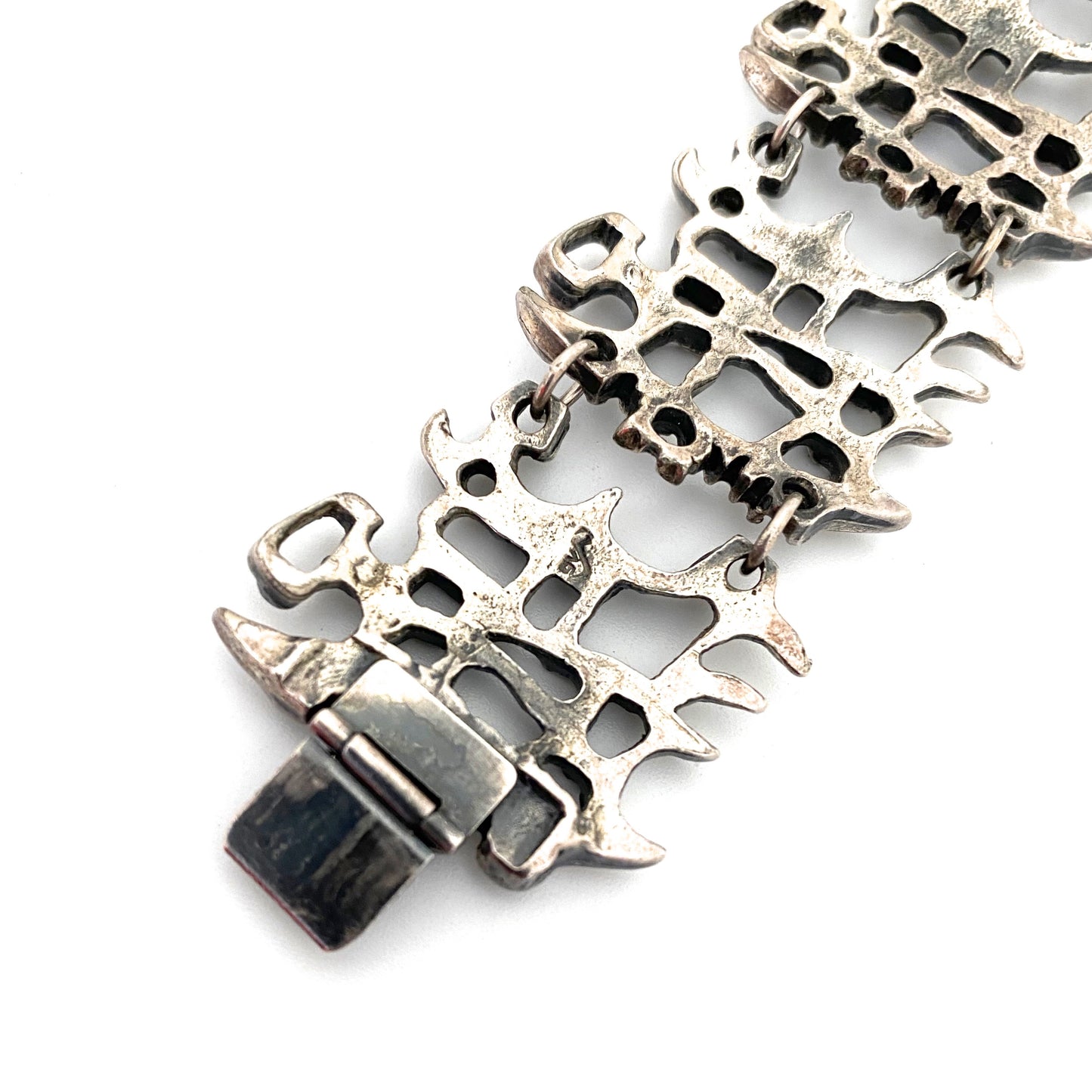 Guy Vidal brutalist pewter openwork panel link bracelet