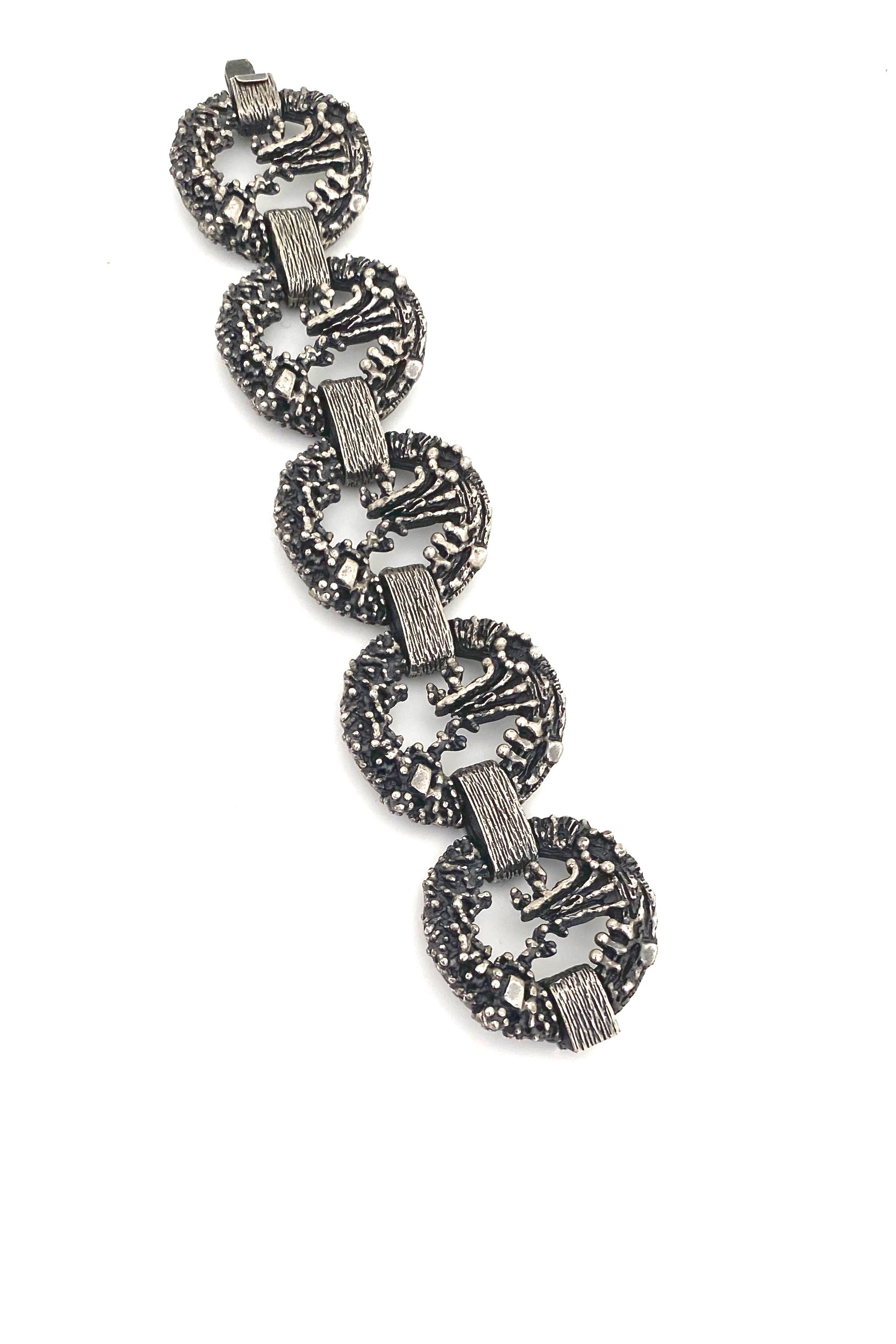 Guy Vidal openwork panel link bracelet ~ brutalist pewter