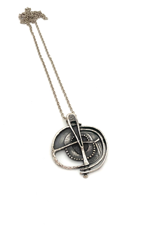 Guy Vidal Canada vintage brutalist pewter openwork pendant necklace Canadian Modernist jewelry design