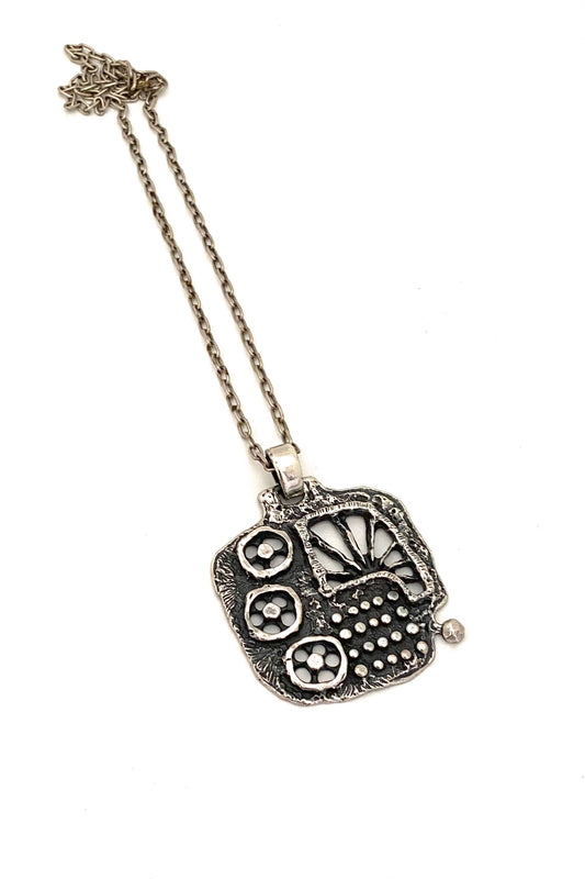 Guy Vidal Canada large vintage brutalist pewter pendant necklace Canadian Modernist jewelry design