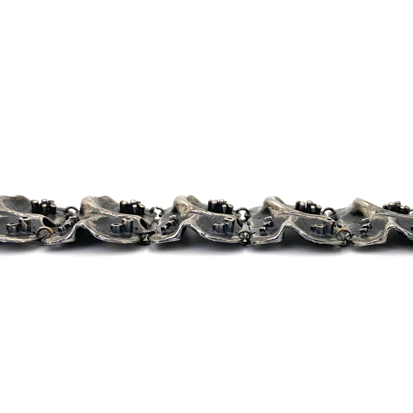 profile Guy Vidal Canada vintage brutalist pewter wide panel link bracelet rare Canadian Modernist jewelry design