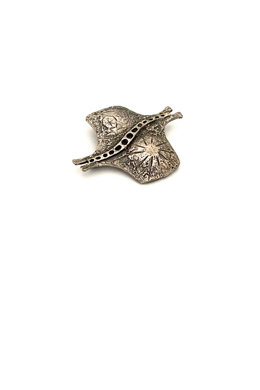 Guy Vidal Canada vintage brutalist pewter Stingray brooch Canadian Modernist jewelry design