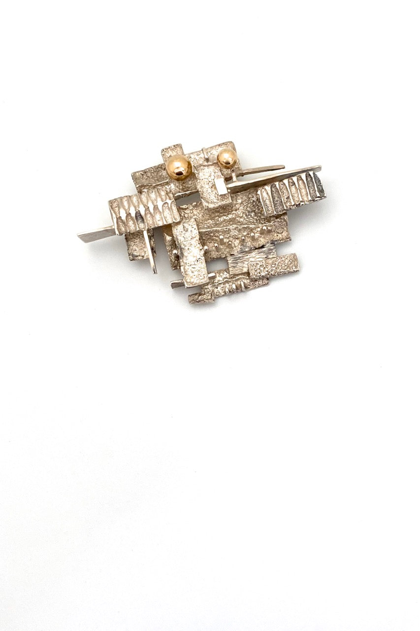 Hans Gehrig Canada large vintage silver 18k gold brooch Modernist art jewelry design