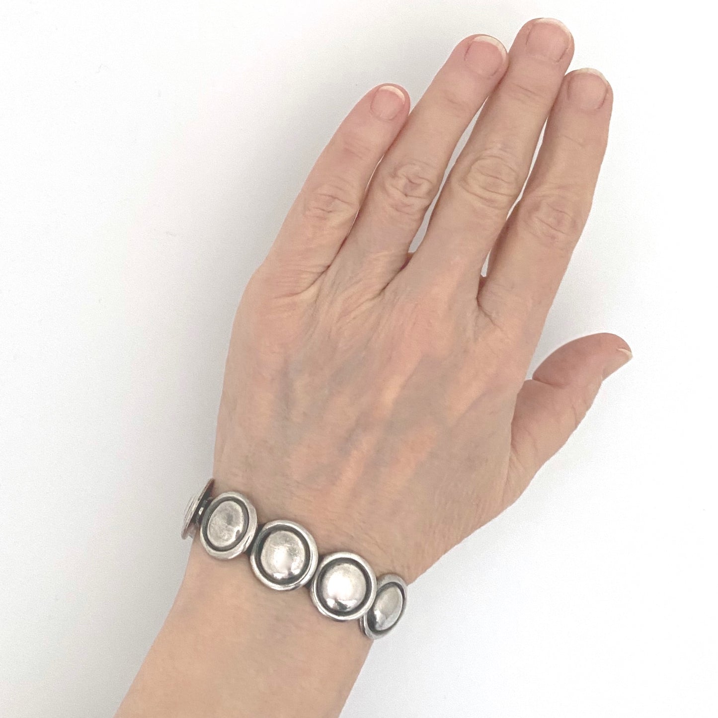 scale Hans Hansen Denmark vintage silver heavy link bracelet Scandinavian Modernist jewelry design