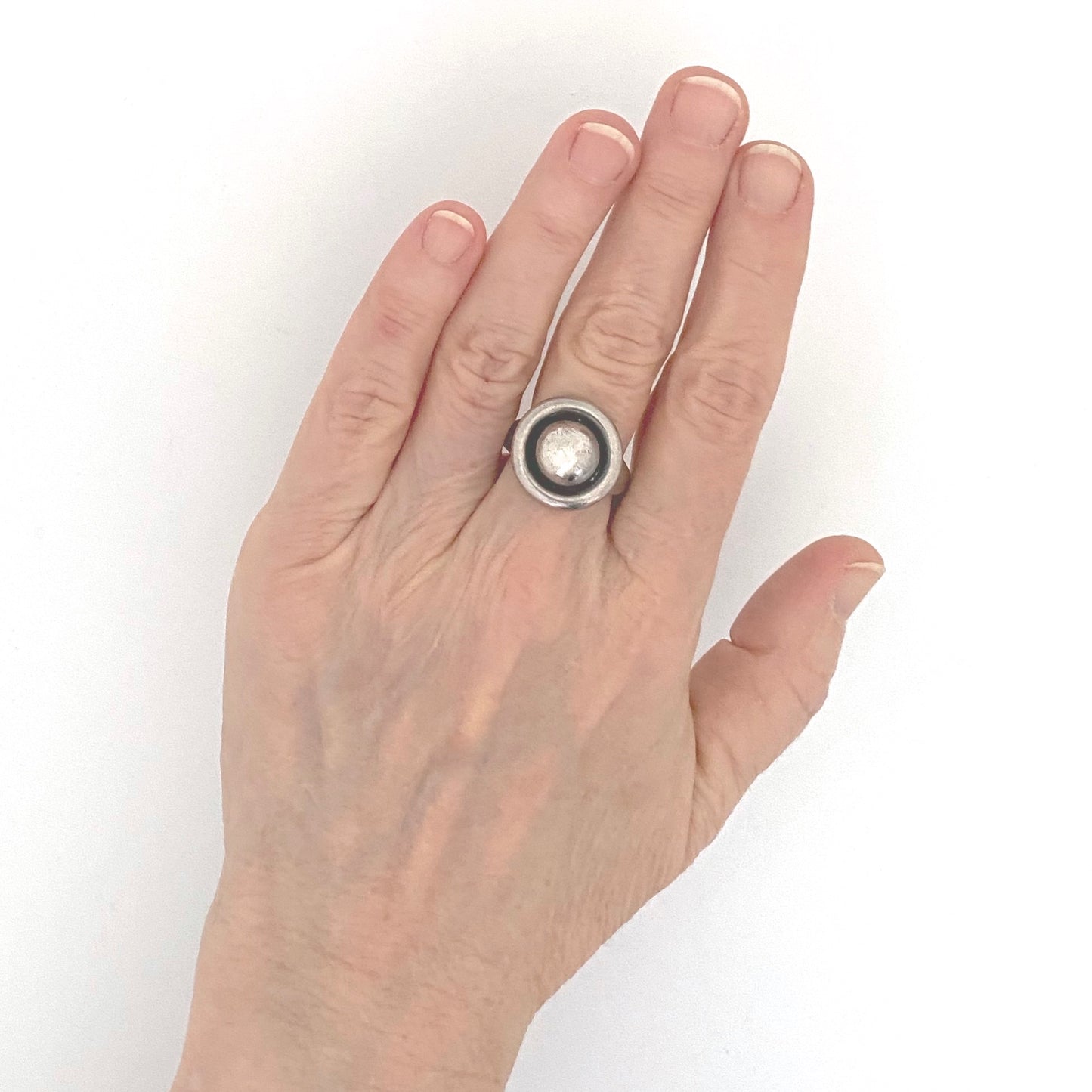 scale Hans Hansen Denmark vintage silver round dome ring Scandinavian Modernist jewelry design