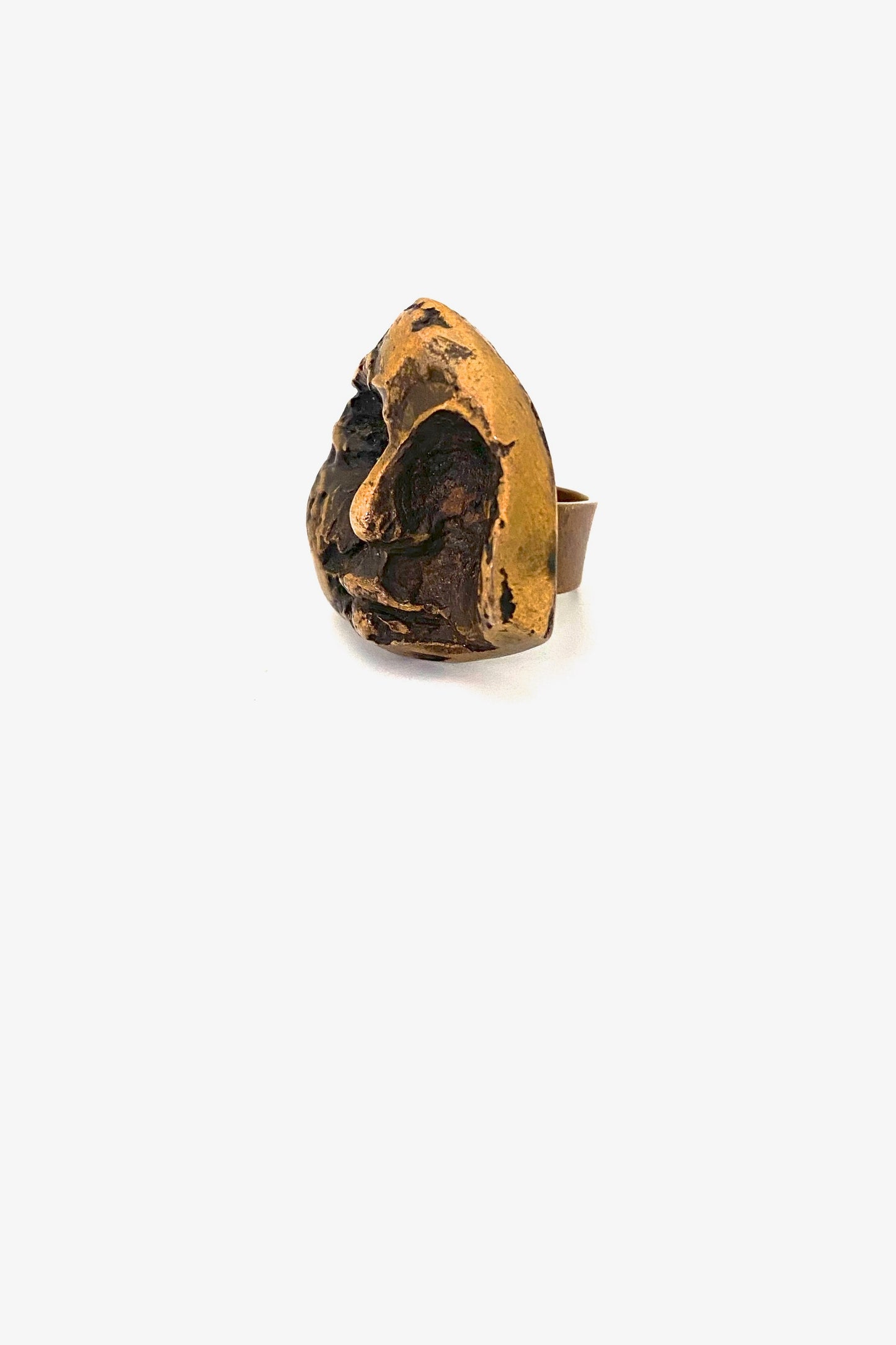Henri Nogaret France large vintage bronze sculpted face ring Modernist jewelry design