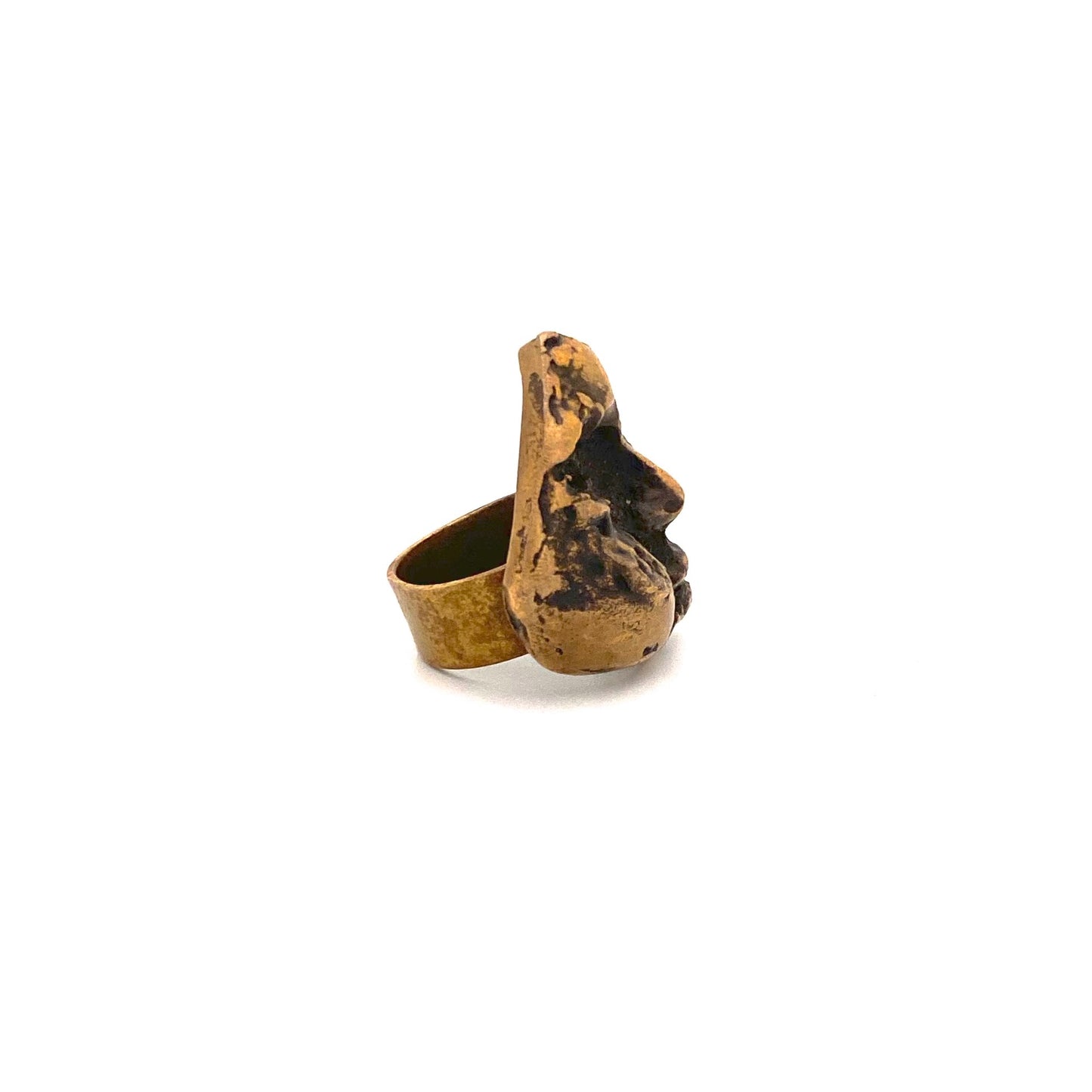 Henri Nogaret sculpted bronze face ring