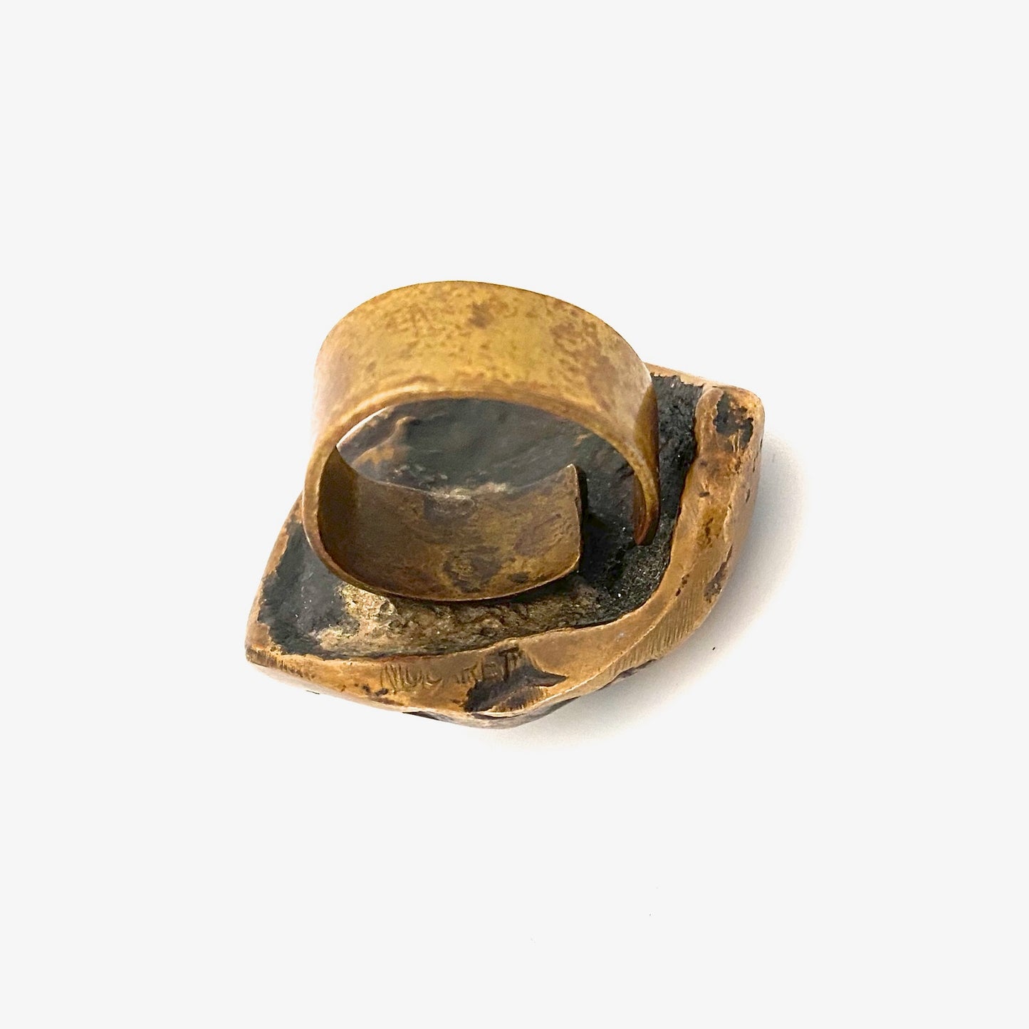 Henri Nogaret sculpted bronze face ring