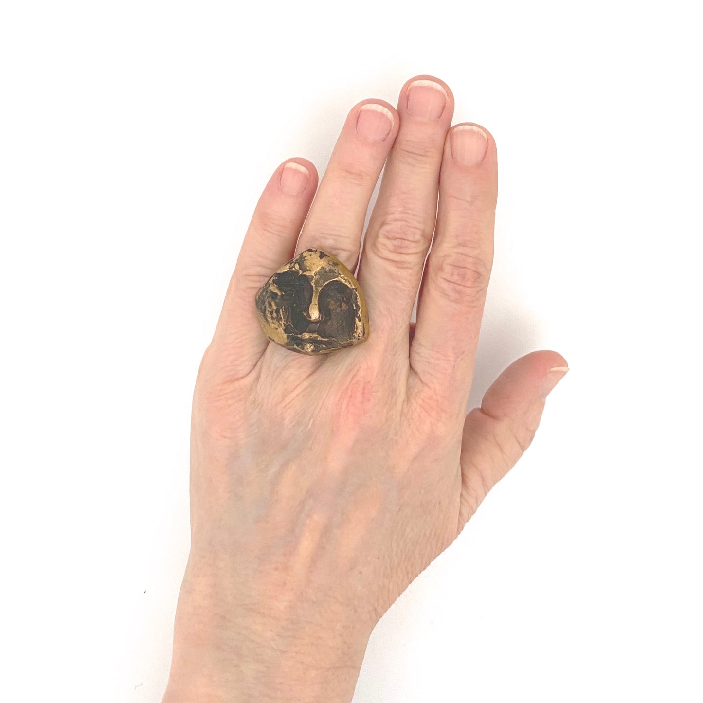 scale Henri Nogaret France large vintage bronze sculpted face ring Modernist jewelry design
