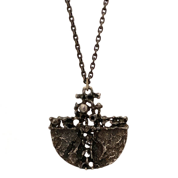 detail Guy Vidal Canada vintage brutalist pierced pewter pendant necklace Canadian jewelry design