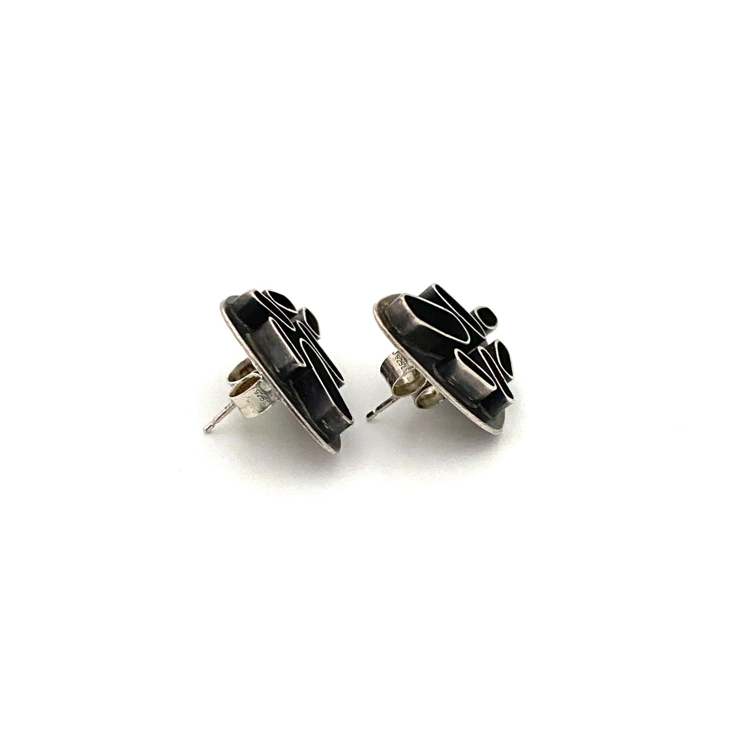 profile Polly Stehman USA vintage silver earrings Modernist jewelry design