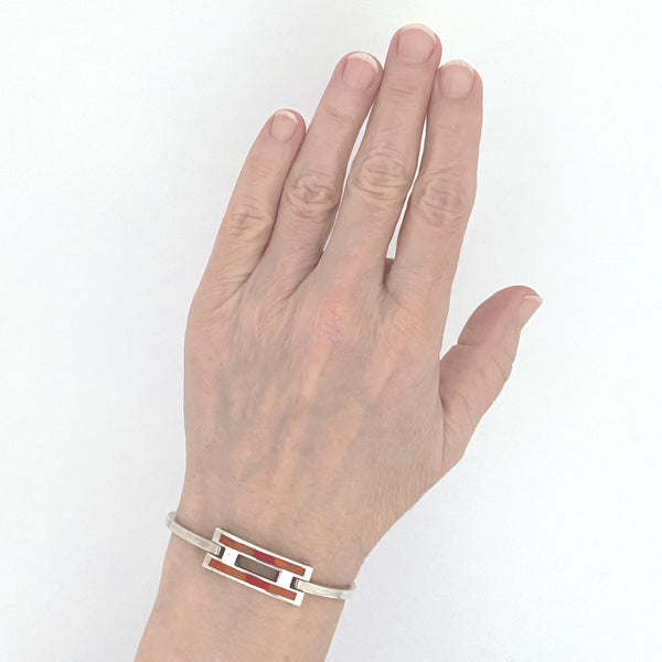 Gucci silver & orange enamel hinged bracelet