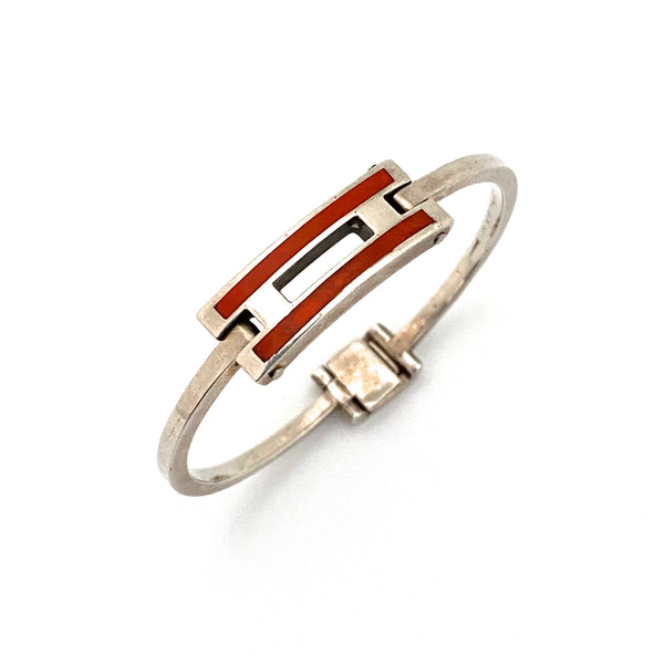 Gucci silver & orange enamel hinged bracelet