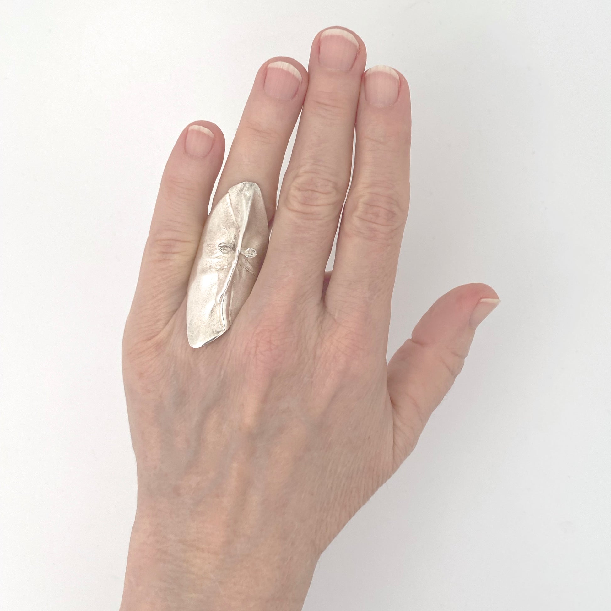 scale Lapponia Finland vintage silver large Mask of Gonda ring Bjorn Weckstrom Scandinavian Modernist jewelry design