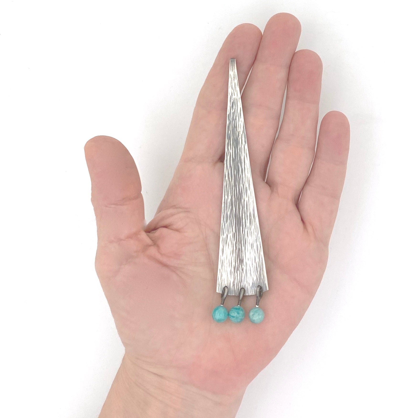 scale Hans Hansen Denmark vintage silver amazonite extra long pendant for necklace Scandinavian Modernist jewelry design