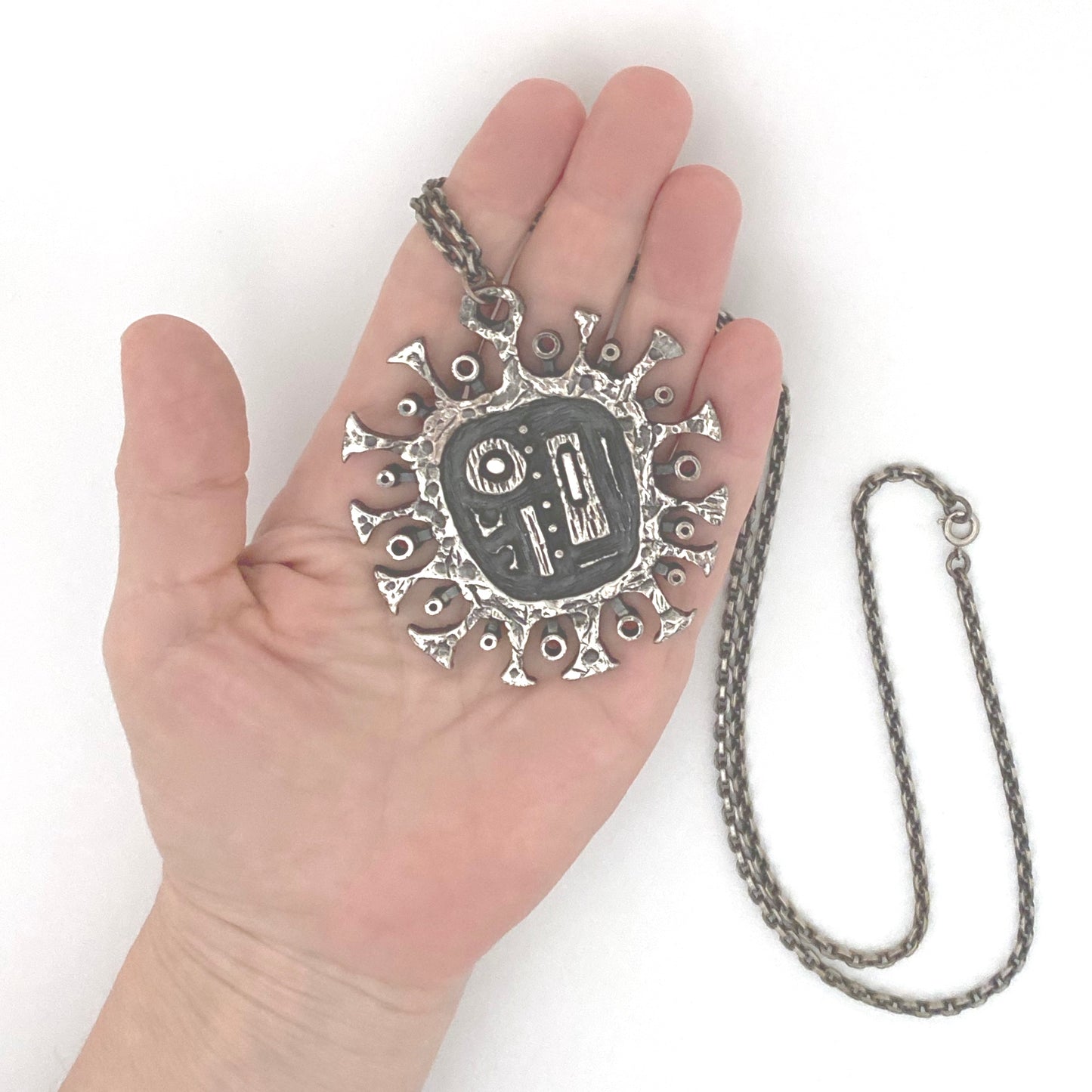 scale Guy Vidal Canada vintage brutalist pewter large pendant necklace Canadian jewelry design