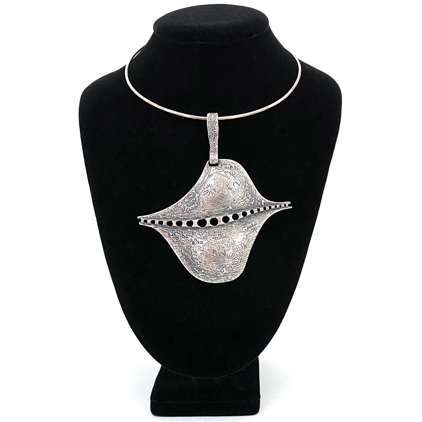 detail Guy Vidal Canada vintage extra large brutalist pewter pierced pendant Canadian jewelry design