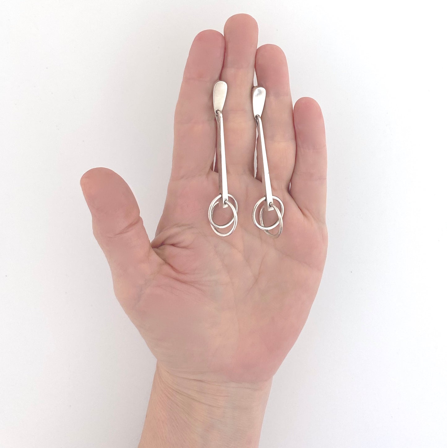 scale Georg Jensen Denmark vintage silver long drop earrings 196 Bent Gabrielsen Scandinavian Modernist jewelry design